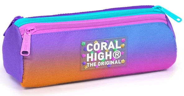 Coral High Kız Çocuk Mor Pembe Renk Geçişli Üç Bölmeli İlkokul ve Ortaokul Kalemliği