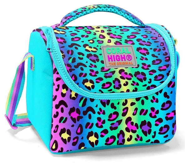 Coral High İlkokul Kız Çocuk Okul Beslenme Çantası, Yeşil Mor Leopar, Termoslu (Isı Yalıtımlı) ürün görseli
