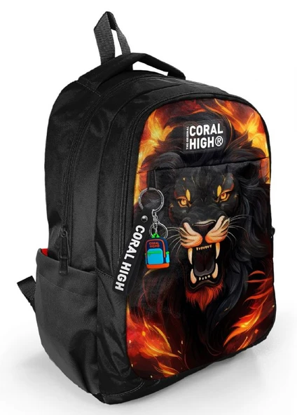 Coral High Siyah Kükreyen Aslan Desenli Erkek Çocuk İlkokul ve Ortaokul Sırt Çantası - Üç Bölmeli ürün görseli