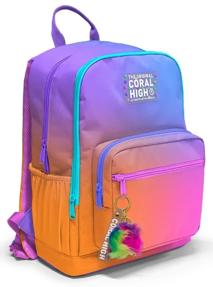 Coral High İlkokul ve Ortaokul Sırt Çantası - Kız Çocuk, Turuncu Mor Renk Geçişli Baskılı, Dört Bölmeli ürün görseli