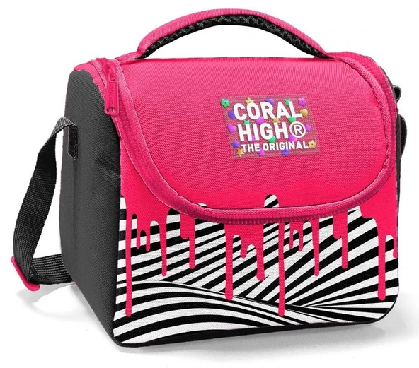 Coral High Kız Çocuk Beslenme Çantası - Thermo - Pembe Siyah Beyaz Boya Desenli ürün görseli