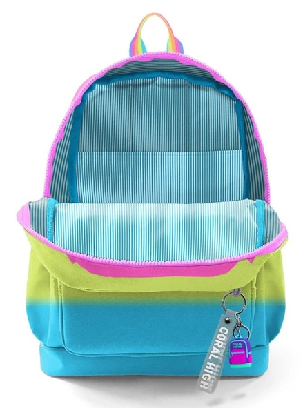 Coral High Dört Bölmeli Kız Çocuk İlkokul 1-2-3-4. Sınıf Okul Sırt Çantası - Pembe Turuncu Renk Geçişli - Resim 3