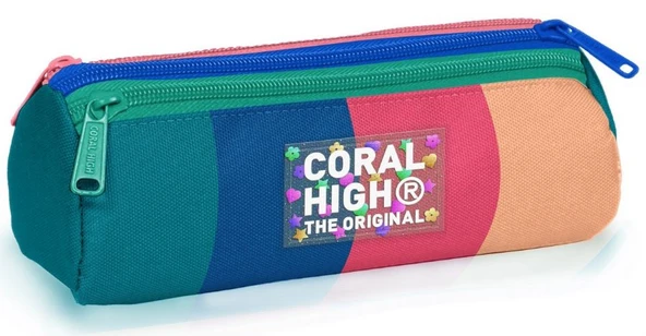 Coral High Erkek ve Kız ve Erkek Çocuk Yeşil-Turuncu Renk Geçişli Üç Bölmeli Kalem Çantası ürün görseli