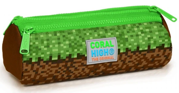 Coral High Erkek Çocuk Yeşil Kahverengi Kare Desenli Üç Gözlü Kalemlik