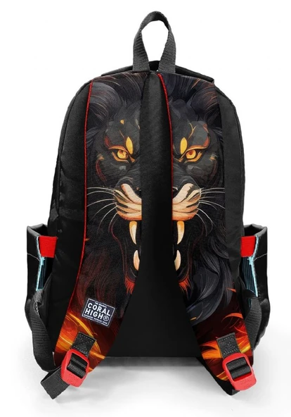 Coral High Siyah Kükreyen Aslan Desenli Erkek Çocuk İlkokul ve Ortaokul Sırt Çantası - Üç Bölmeli - Resim 2