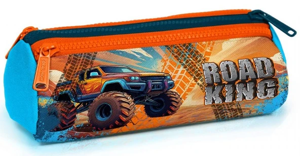 Coral High Mavi Turuncu Renkli Arazi Aracı Baskılı Erkek Çocuk Üç Gözlü Kalem Çantası ürün görseli