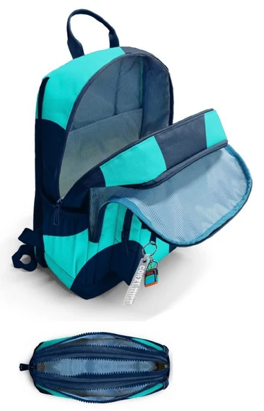 Coral High Erkek Çocuk Dört Gözlü Okul Sırt Çantası ve  Kalemlik Seti - Lacivert Turkuaz Renkli Çizgili - İlkokul ve Ortaokul İçin Uygun - Resim 2