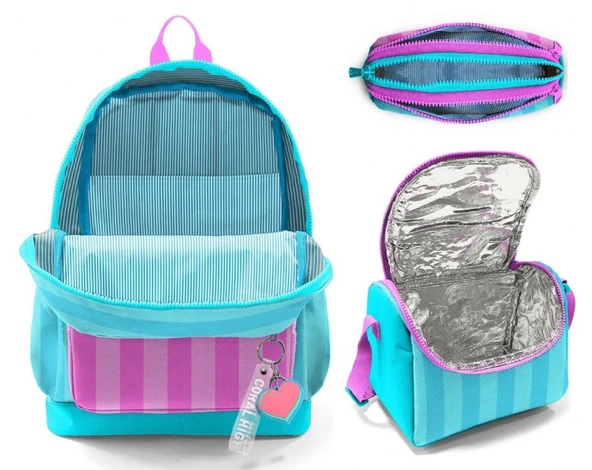 Coral High İlkokul Üçlü Okul Başlangıç Çanta Seti - Turkuaz Pembe Çizgili, Kız Çocuk - Resim 2