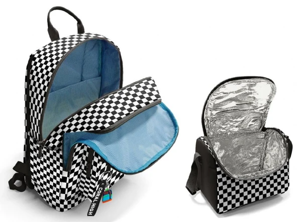 Coral High İlkokul ve Ortaokul Sırt Çantası ve Beslenme Seti - Kız Çocuklar İçin Siyah Beyaz Damalı - Resim 2