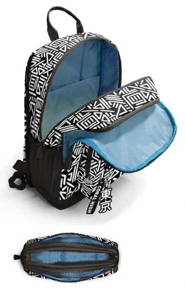 Coral High Erkek Çocuk Dört Gözlü Okul Sırt Çantası ve  Kalemlik Seti - Siyah Beyaz Geometrik Şekiller - İlkokul ve Ortaokul İçin Uygun - Resim 2