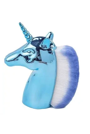 Unicorn Toz Fırça Tek Boynuzlu At Renkli Fırça Mavi