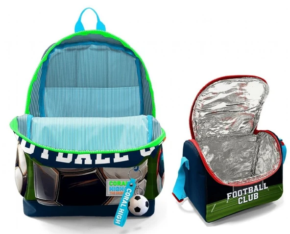 Coral High Erkek Çocuklar İçin Dayanıklı İkili İlk Okul Çanta Seti  - Lacivert Yeşil Futbol - Resim 2