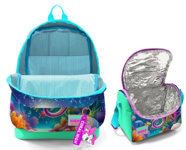 Coral High Kız Çocuklar İçin Dayanıklı İkili İlk Okul Çanta Seti  - Su Yeşili Denizatı - Resim 2