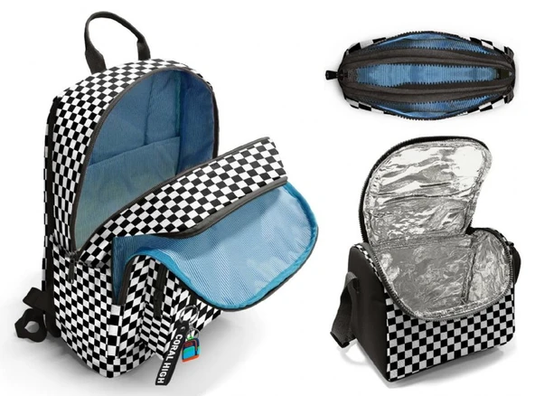 Coral High İlkokul ve Ortaokul Okul Çanta Üçlüsü - Kız Çocuk, Siyah Beyaz Damalı - Resim 2