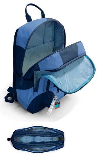 Coral High Erkek Çocuk Dört Gözlü Okul Sırt Çantası ve  Kalemlik Seti - Lacivert Mavi Renkli Çizgili - İlkokul ve Ortaokul İçin Uygun - Resim 2