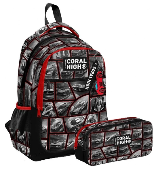 Coral High Üç Bölmeli İlkokul Sırt Çantası ve İki Bölmeli Kalemlik - Erkek Çocuk - Siyah ürün görseli