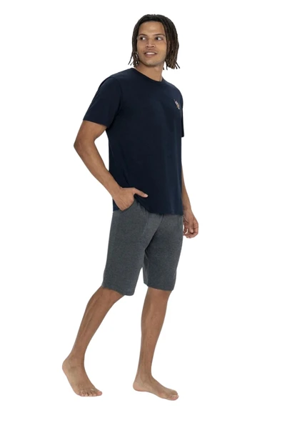 Us Polo Erkek Kısa Kol Lacivert Şortlu Pijama Takım 18904 - Resim 2