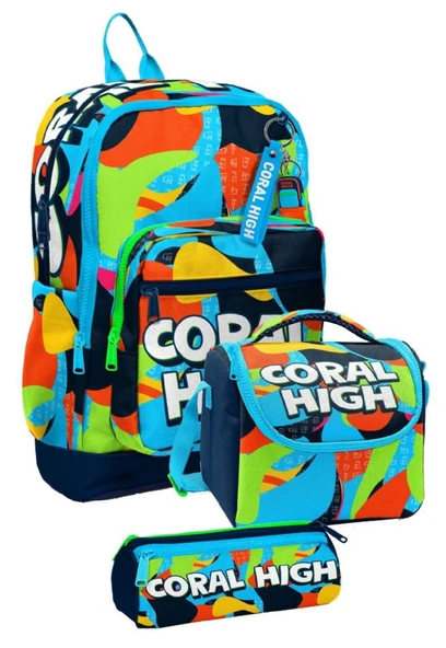 Coral High İlkokul Üçlü Okul Başlangıç Çanta Seti - Lacivert Mavi Grafiti, Erkek Çocuk