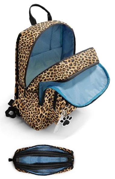 Coral High Kız Çocuk Dört Gözlü Okul Sırt Çantası ve  Kalemlik Seti - Kahverengi Leopar - İlkokul ve Ortaokul İçin Uygun - Resim 2