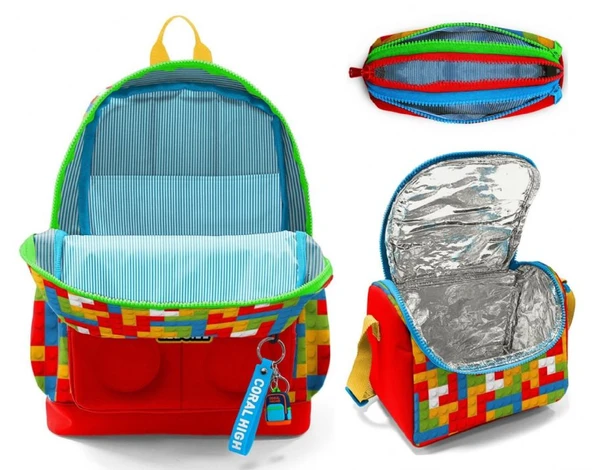 Coral High İlkokul Üçlü Okul Başlangıç Çanta Seti - Kırmızı Yapı Blokları, Erkek Çocuk - Resim 2