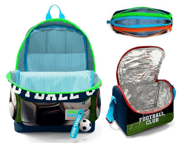 Coral High İlkokul Üçlü Okul Başlangıç Çanta Seti - Lacivert Yeşil Futbol, Erkek Çocuk - Resim 2