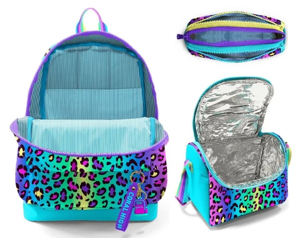 Coral High İlkokul Üçlü Okul Başlangıç Çanta Seti - Yeşil Mor Leopar, Kız Çocuk - Resim 2