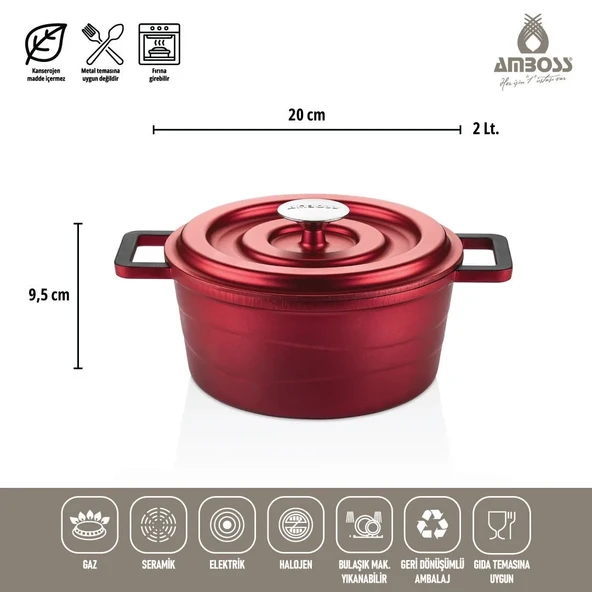 Amboss Copper Kırmızı 7 Parça Alüminyum Döküm Tencere Seti - 3
