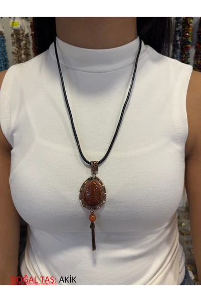 DOĞAL TAŞLI ÖZEL EL İŞLEMESİ BAKIR KOLYE - 7