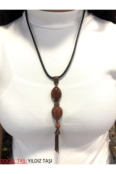 DOĞAL TAŞLI ÖZEL EL İŞLEMESİ BAKIR KOLYE - 10