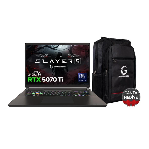 Game Garaj Slayer5 9XL-5070Ti C3 Intel Ultra 9 275HX 64GB RAM 2TB SSD RTX5070Ti 17" QHD+ IPS 240Hz FreeDOS Gaming Laptop