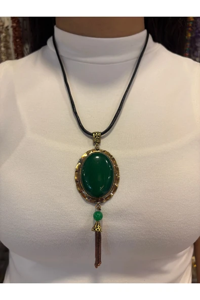 DOĞAL TAŞLI ÖZEL EL İŞLEMESİ BAKIR KOLYE - 5