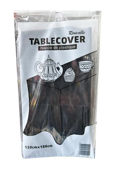 Plastik Naylon Su Geçirmez Parti Piknik Renkli Masa Örtüsü - 120x180 Cm. - Siyah - 1 Adet ürün görseli