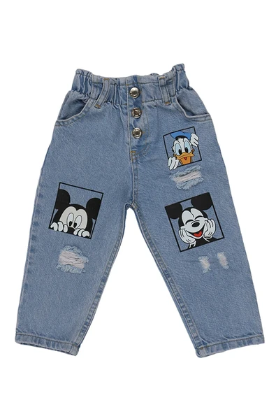Zara Duffy Mickey Baskılı Beli Lastikli Çocuk Kot Pantolon 2263