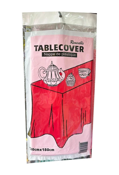 Plastik Naylon Su Geçirmez Parti Piknik Renkli Masa Örtüsü - 120x180 Cm. - Kırmızı - 1 Adet - Resim 2
