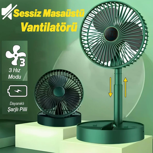 Katlanabilir Masaüstü Sessiz Masa Vantilatörü Usb Şarjlı Taşınabilir Portatif Teleskopik Araç Oto