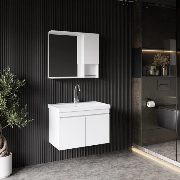 Karen Banyo Deniz Banyo Dolabı Seti, 80 Cm Beyaz, Lavabo Dahil, Lavabolu - 2
