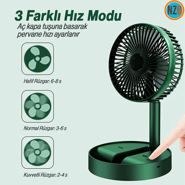 Katlanabilir Masaüstü Sessiz Masa Vantilatörü Usb Şarjlı Taşınabilir Portatif Teleskopik Araç Oto - 2