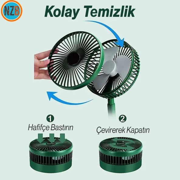 Katlanabilir Masaüstü Sessiz Masa Vantilatörü Usb Şarjlı Taşınabilir Portatif Teleskopik Araç Oto - 6