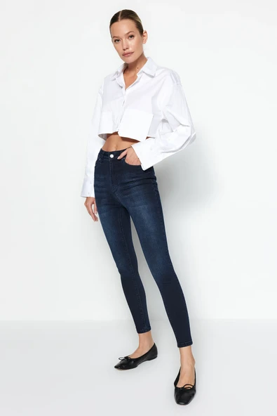 Lacivert Yüksek Bel Skinny Jeans