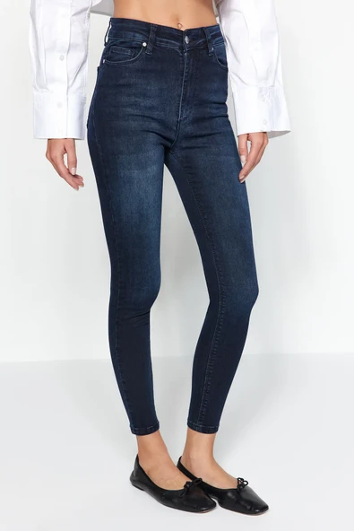 Lacivert Yüksek Bel Skinny Jeans - 2