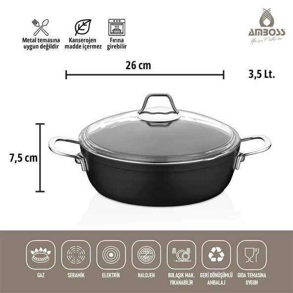 Amboss Dark 26 cm Basık Titanyum Kaplama Tencere - 2