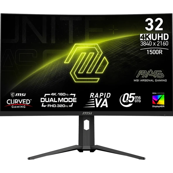MSI MAG 321CUPDF 32" 4K 160Hz FHD 320Hz 0.5ms HDMI DP 15W FreeSync Curved 1500R UHD-FHD VA Monitör