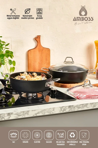 Amboss Dark 26 cm Basık Titanyum Kaplama Tencere