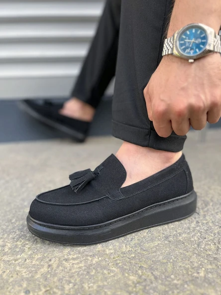 Blaze Bağcıksız Püsküllü Süet Erkek Günlük Spor Klasik Ayakkabı SST - Siyah - 3