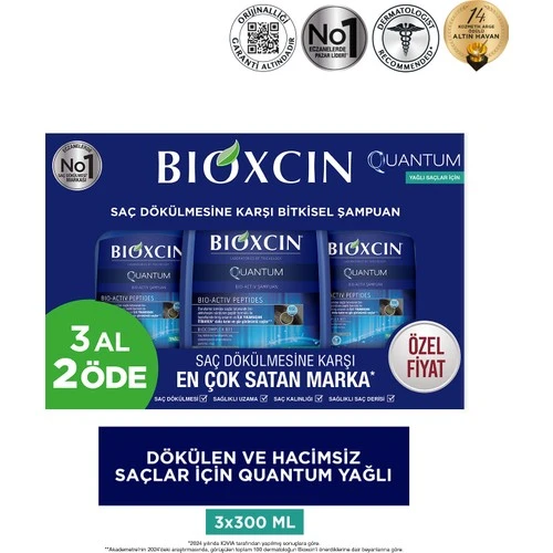 Bıoxcın Quantum Bio Activ Şampuan Yağlı Saç Tipleri İçin 3 Al 2 Öde 300Ml X 3 Adet