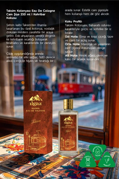 Taksim Kolonyası | Eau De Cologne Cam Şişe 250 ml | Türkiye Serisi Eski Ahşap ve Kehribar Kokusu - 2