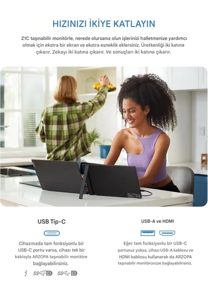 Arzopa Z1C 16.1 Full Hd 60Hz IPS Ultra Ince Taşınabilir Monitör - 5