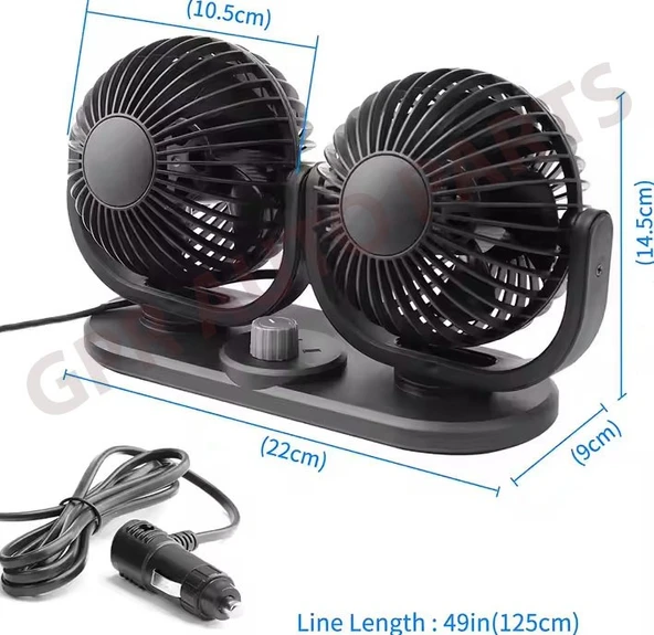 ARAÇ İÇİ TORPİDO ÜSTÜ 360 DERECE AYARLANABİLİR İKİLİ VANTİLATÖR FAN - 3