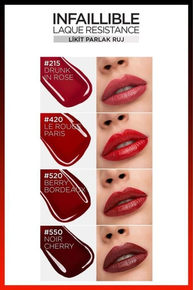 Loreal Paris Infaillible Laque Resistance Likit Parlak Ruj - 215 Drunk in Rose - Resim 8
