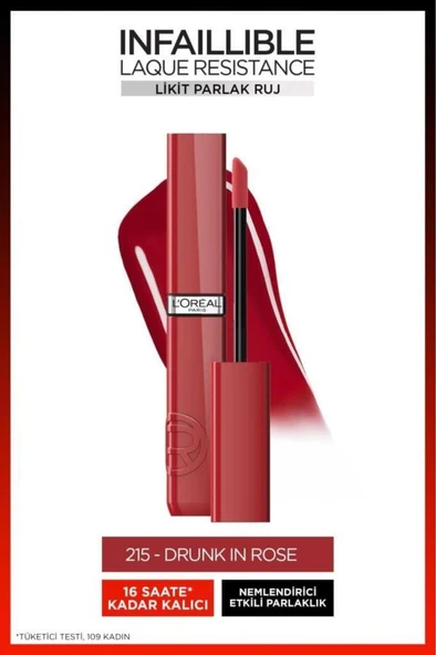 Loreal Paris Infaillible Laque Resistance Likit Parlak Ruj - 215 Drunk in Rose